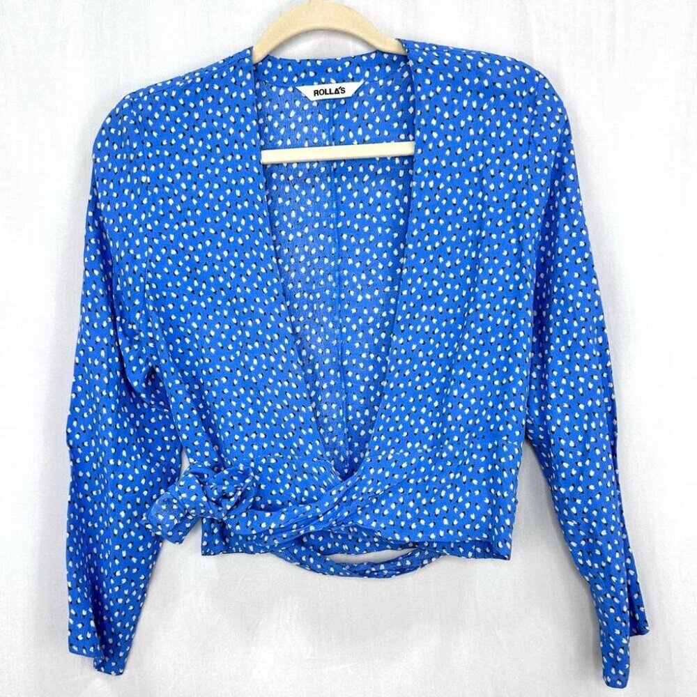 Rolla’s Delilah Floral Wrap Top in French Blue size Medium